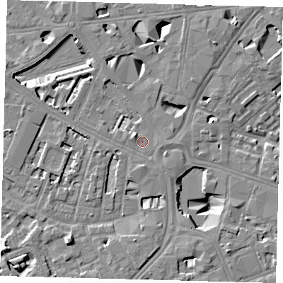 Shaded relief map of the ground around SE16FY, computed from Environment Agency LiDAR. The ground here sits at about 3 m above sea level and falls 10 m across the surrounding 800 m. Surface water reaching this point runs off ground lying to the north-west, 1.9 m higher.