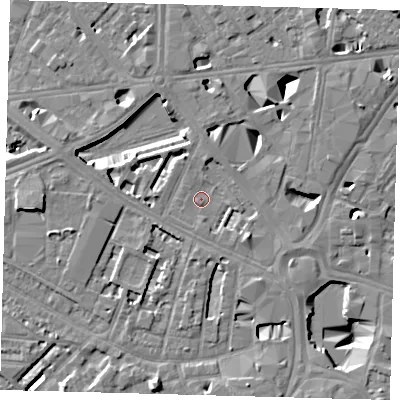 Shaded relief map of the ground around SE16HF, computed from Environment Agency LiDAR. The ground here sits at about 3 m above sea level and falls 11 m across the surrounding 800 m. Surface water reaching this point runs off ground lying to the west-south-west, 0.9 m higher.
