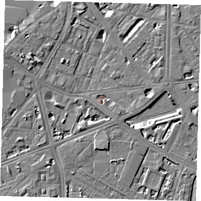 Shaded relief map of the ground around SE16HX, computed from Environment Agency LiDAR. The ground here sits at about 3 m above sea level and falls 7 m across the surrounding 800 m. Surface water reaching this point runs off ground lying to the south-east, 3.0 m higher.