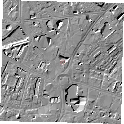Shaded relief map of the ground around SE16LH, computed from Environment Agency LiDAR. The ground here sits at about 4 m above sea level and falls 12 m across the surrounding 800 m. Surface water reaching this point runs off ground lying to the north-west, 4.6 m higher.