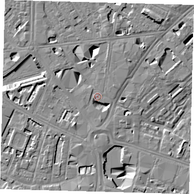 Shaded relief map of the ground around SE16NG, computed from Environment Agency LiDAR. The ground here sits at about 3 m above sea level and falls 12 m across the surrounding 800 m. Surface water reaching this point runs off ground lying to the north-east, 11.3 m higher.