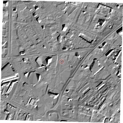 Shaded relief map of the ground around SE16NP, computed from Environment Agency LiDAR. The ground here sits at about 4 m above sea level and falls 11 m across the surrounding 800 m. Surface water reaching this point runs off ground lying to the north-east, 6.1 m higher.