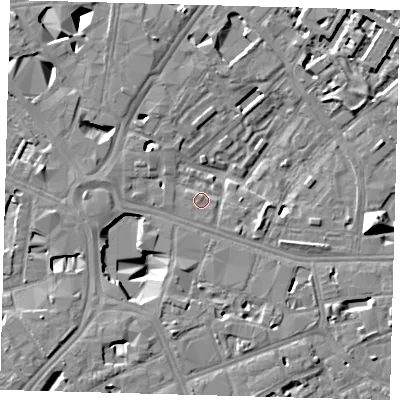 Shaded relief map of the ground around SE16PH, computed from Environment Agency LiDAR. The ground here sits at about 3 m above sea level and falls 13 m across the surrounding 800 m. Surface water reaching this point runs off ground lying to the south-west, 8.9 m higher.