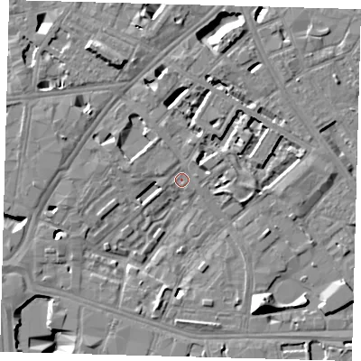 Shaded relief map of the ground around SE16QD, computed from Environment Agency LiDAR. The ground here sits at about 3 m above sea level and falls 13 m across the surrounding 800 m. Surface water reaching this point runs off ground lying to the north-north-west, 7.5 m higher.