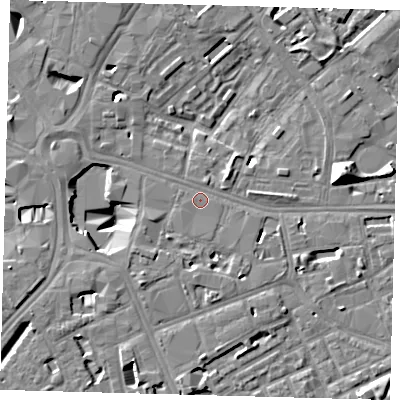 Shaded relief map of the ground around SE16SH, computed from Environment Agency LiDAR. The ground here sits at about 3 m above sea level and falls 13 m across the surrounding 800 m. Surface water reaching this point runs off ground lying to the south-west, 1.6 m higher.