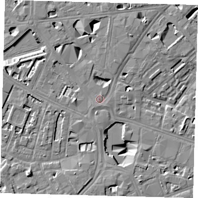Shaded relief map of the ground around SE16TG, computed from Environment Agency LiDAR. The ground here sits at about 4 m above sea level and falls 10 m across the surrounding 800 m. Surface water reaching this point runs off ground lying to the north-east, 0.7 m higher.