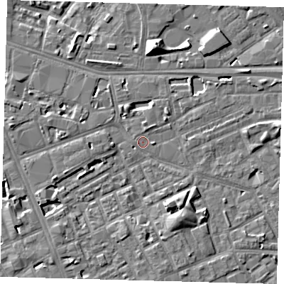 Shaded relief map of the ground around SE171AS, computed from Environment Agency LiDAR. The ground here sits at about 3 m above sea level and falls 10 m across the surrounding 800 m. Surface water reaching this point runs off ground lying to the south-south-east, 5.4 m higher.