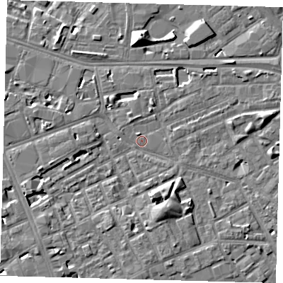 Shaded relief map of the ground around SE171AW, computed from Environment Agency LiDAR. The ground here sits at about 3 m above sea level and falls 10 m across the surrounding 800 m. Surface water reaching this point runs off ground lying to the south, 5.4 m higher.