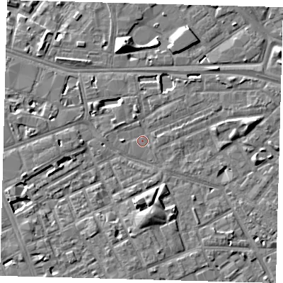 Shaded relief map of the ground around SE171AX, computed from Environment Agency LiDAR. The ground here sits at about 3 m above sea level and falls 10 m across the surrounding 800 m. Surface water reaching this point runs off ground lying to the south, 5.4 m higher.