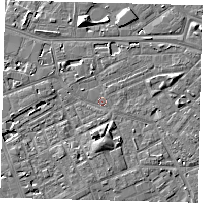 Shaded relief map of the ground around SE171BA, computed from Environment Agency LiDAR. The ground here sits at about 3 m above sea level and falls 10 m across the surrounding 800 m. Surface water reaching this point runs off ground lying to the south, 1.1 m higher.