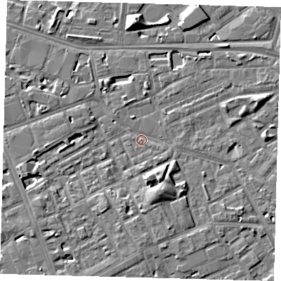 Shaded relief map of the ground around SE171BE, computed from Environment Agency LiDAR. The ground here sits at about 3 m above sea level and falls 10 m across the surrounding 800 m. Surface water reaching this point runs off ground lying to the south-east, 1.1 m higher.