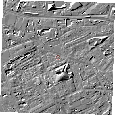 Shaded relief map of the ground around SE171BH, computed from Environment Agency LiDAR. The ground here sits at about 3 m above sea level and falls 10 m across the surrounding 800 m. Surface water reaching this point runs off ground lying to the south-south-east, 1.1 m higher.