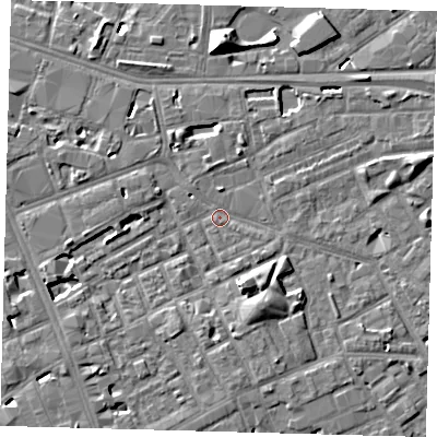 Shaded relief map of the ground around SE171BJ, computed from Environment Agency LiDAR. The ground here sits at about 3 m above sea level and falls 10 m across the surrounding 800 m. Surface water reaching this point runs off ground lying to the south-south-east, 4.4 m higher.