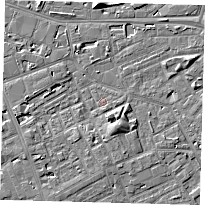 Shaded relief map of the ground around SE171BN, computed from Environment Agency LiDAR. The ground here sits at about 3 m above sea level and falls 10 m across the surrounding 800 m. Surface water reaching this point runs off ground lying to the south-south-east, 4.4 m higher.