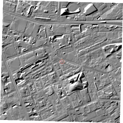 Shaded relief map of the ground around SE171BT, computed from Environment Agency LiDAR. The ground here sits at about 3 m above sea level and falls 10 m across the surrounding 800 m. Surface water reaching this point runs off ground lying to the south-south-east, 4.4 m higher.