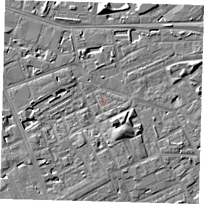 Shaded relief map of the ground around SE171BU, computed from Environment Agency LiDAR. The ground here sits at about 3 m above sea level and falls 10 m across the surrounding 800 m. Surface water reaching this point runs off ground lying to the south-south-east, 4.4 m higher.