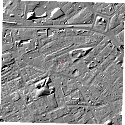 Shaded relief map of the ground around SE171BY, computed from Environment Agency LiDAR. The ground here sits at about 2 m above sea level and falls 10 m across the surrounding 800 m. Surface water reaching this point runs off ground lying to the west-south-west, 1.0 m higher.