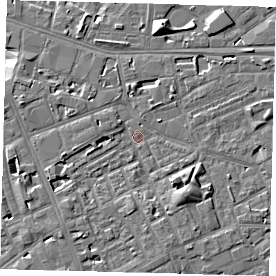 Shaded relief map of the ground around SE171FL, computed from Environment Agency LiDAR. The ground here sits at about 2 m above sea level and falls 12 m across the surrounding 800 m. Surface water reaching this point runs off ground lying to the south-east, 4.4 m higher.