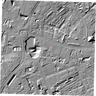 Shaded relief map of the ground around SE171FR, computed from Environment Agency LiDAR. The ground here sits at about 3 m above sea level and falls 13 m across the surrounding 800 m. Surface water reaching this point runs off ground lying to the south-west, 1.5 m higher.