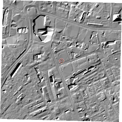 Shaded relief map of the ground around SE171FT, computed from Environment Agency LiDAR. The ground here sits at about 3 m above sea level and falls 13 m across the surrounding 800 m. Surface water reaching this point runs off ground lying to the north-north-west, 2.5 m higher.
