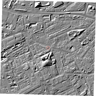 Shaded relief map of the ground around SE171FW, computed from Environment Agency LiDAR. The ground here sits at about 3 m above sea level and falls 10 m across the surrounding 800 m. Surface water reaching this point runs off ground lying to the south-south-west, 1.0 m higher.