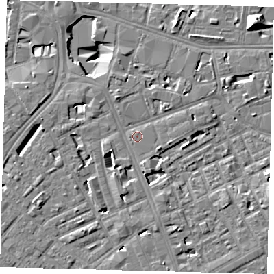Shaded relief map of the ground around SE171FZ, computed from Environment Agency LiDAR. The ground here sits at about 3 m above sea level and falls 13 m across the surrounding 800 m. Surface water reaching this point runs off ground lying to the south-south-east, 1.5 m higher.