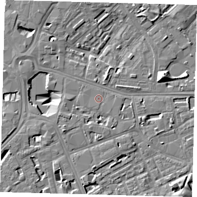 Shaded relief map of the ground around SE171GR, computed from Environment Agency LiDAR. The ground here sits at about 3 m above sea level and falls 13 m across the surrounding 800 m. Surface water reaching this point runs off ground lying to the south-west, 3.8 m higher.