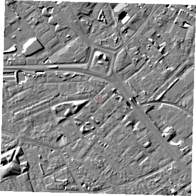 Shaded relief map of the ground around SE171HA, computed from Environment Agency LiDAR. The ground here sits at about 3 m above sea level and falls 7 m across the surrounding 800 m. Surface water reaching this point runs off ground lying to the north-north-west, 0.7 m higher.