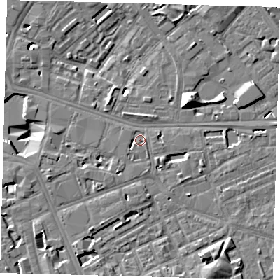 Shaded relief map of the ground around SE171HD, computed from Environment Agency LiDAR. The ground here sits at about 2 m above sea level and falls 13 m across the surrounding 800 m. Surface water reaching this point runs off ground lying to the south-east, 4.8 m higher.