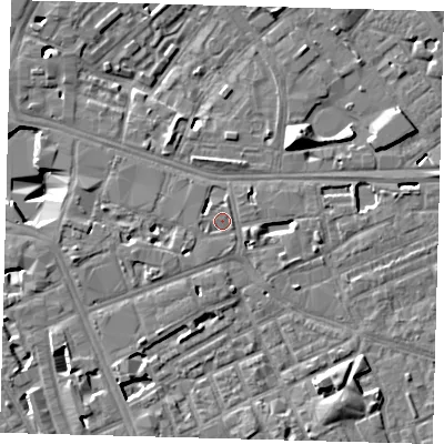 Shaded relief map of the ground around SE171HE, computed from Environment Agency LiDAR. The ground here sits at about 3 m above sea level and falls 13 m across the surrounding 800 m. Surface water reaching this point runs off ground lying to the east-south-east, 1.9 m higher.