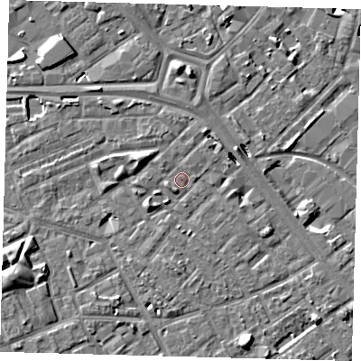 Shaded relief map of the ground around SE171HH, computed from Environment Agency LiDAR. The ground here sits at about 3 m above sea level and falls 8 m across the surrounding 800 m. Surface water reaching this point runs off ground lying to the west-south-west, 4.8 m higher.