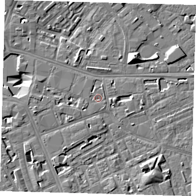 Shaded relief map of the ground around SE171HS, computed from Environment Agency LiDAR. The ground here sits at about 3 m above sea level and falls 13 m across the surrounding 800 m. Surface water reaching this point runs off ground lying to the south-west, 1.7 m higher.