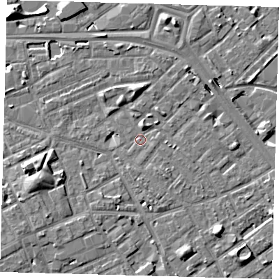 Shaded relief map of the ground around SE171HW, computed from Environment Agency LiDAR. The ground here sits at about 3 m above sea level and falls 10 m across the surrounding 800 m. Surface water reaching this point runs off ground lying to the west-south-west, 4.8 m higher.