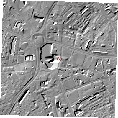 Shaded relief map of the ground around SE171LB, computed from Environment Agency LiDAR. The ground here sits at about 3 m above sea level and falls 10 m across the surrounding 800 m. Surface water reaching this point runs off ground lying to the south, 8.3 m higher.