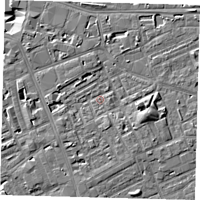 Shaded relief map of the ground around SE171NF, computed from Environment Agency LiDAR. The ground here sits at about 2 m above sea level and falls 11 m across the surrounding 800 m. Surface water reaching this point runs off ground lying to the east, 4.4 m higher.