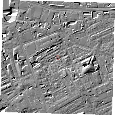 Shaded relief map of the ground around SE171NG, computed from Environment Agency LiDAR. The ground here sits at about 2 m above sea level and falls 11 m across the surrounding 800 m. Surface water reaching this point runs off ground lying to the east-south-east, 4.4 m higher.