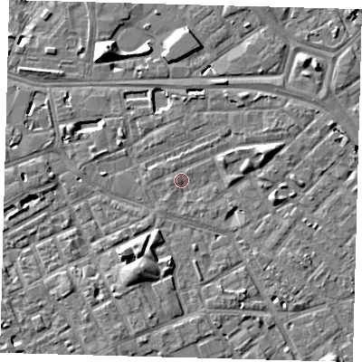 Shaded relief map of the ground around SE171NY, computed from Environment Agency LiDAR. The ground here sits at about 3 m above sea level and falls 10 m across the surrounding 800 m. Surface water reaching this point runs off ground lying to the south-west, 1.0 m higher.