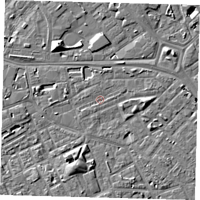 Shaded relief map of the ground around SE171PD, computed from Environment Agency LiDAR. The ground here sits at about 2 m above sea level and falls 10 m across the surrounding 800 m. Surface water reaching this point runs off ground lying to the south-south-west, 1.0 m higher.