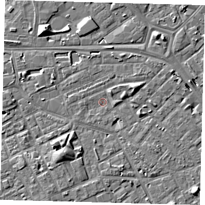 Shaded relief map of the ground around SE171PF, computed from Environment Agency LiDAR. The ground here sits at about 2 m above sea level and falls 10 m across the surrounding 800 m. Surface water reaching this point runs off ground lying to the west-south-west, 1.0 m higher.
