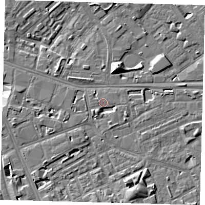 Shaded relief map of the ground around SE171PR, computed from Environment Agency LiDAR. The ground here sits at about 2 m above sea level and falls 11 m across the surrounding 800 m. Surface water reaching this point runs off ground lying to the south-south-west, 3.1 m higher.