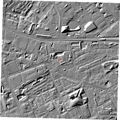 Shaded relief map of the ground around SE171PT, computed from Environment Agency LiDAR. The ground here sits at about 3 m above sea level and falls 10 m across the surrounding 800 m. Surface water reaching this point runs off ground lying to the south-south-east, 0.9 m higher.