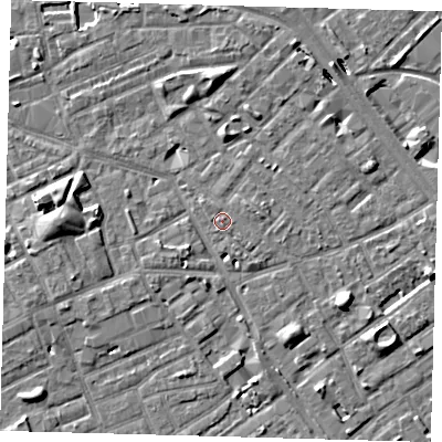 Shaded relief map of the ground around SE171QH, computed from Environment Agency LiDAR. The ground here sits at about 3 m above sea level and falls 8 m across the surrounding 800 m. Surface water reaching this point runs off ground lying to the west-north-west, 0.6 m higher.