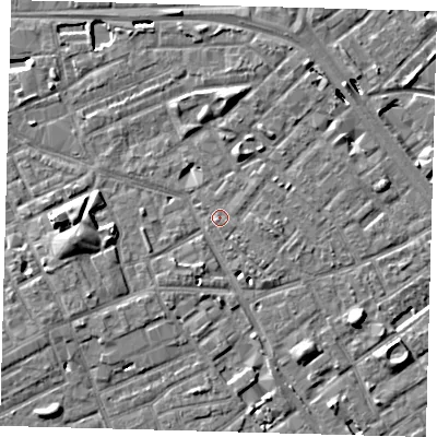 Shaded relief map of the ground around SE171QJ, computed from Environment Agency LiDAR. The ground here sits at about 3 m above sea level and falls 8 m across the surrounding 800 m. Surface water reaching this point runs off ground lying to the south-south-west, 0.8 m higher.
