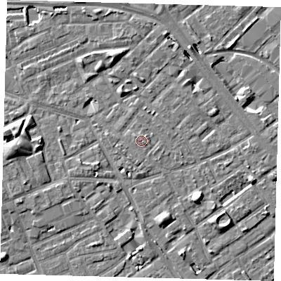 Shaded relief map of the ground around SE171QP, computed from Environment Agency LiDAR. The ground here sits at about 3 m above sea level and falls 8 m across the surrounding 800 m. Surface water reaching this point runs off ground lying to the west-north-west, 0.6 m higher.