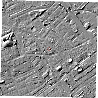 Shaded relief map of the ground around SE171QQ, computed from Environment Agency LiDAR. The ground here sits at about 3 m above sea level and falls 8 m across the surrounding 800 m. Surface water reaching this point runs off ground lying to the east-north-east, 0.7 m higher.