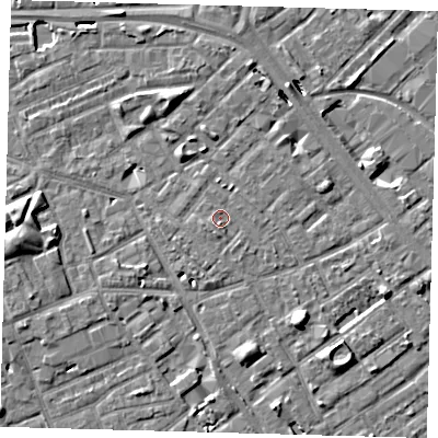 Shaded relief map of the ground around SE171QR, computed from Environment Agency LiDAR. The ground here sits at about 3 m above sea level and falls 8 m across the surrounding 800 m. Surface water reaching this point runs off ground lying to the south, 0.9 m higher.