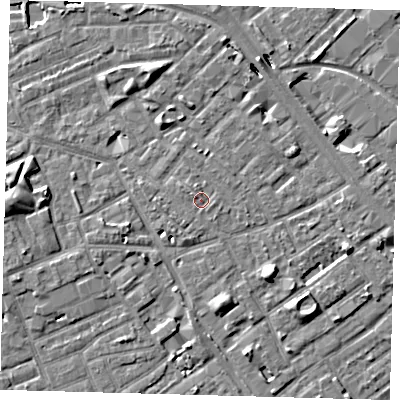 Shaded relief map of the ground around SE171QW, computed from Environment Agency LiDAR. The ground here sits at about 3 m above sea level and falls 8 m across the surrounding 800 m. Surface water reaching this point runs off ground lying to the west-north-west, 1.2 m higher.