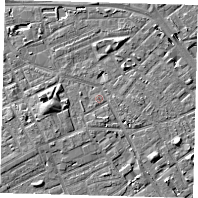 Shaded relief map of the ground around SE171RB, computed from Environment Agency LiDAR. The ground here sits at about 3 m above sea level and falls 8 m across the surrounding 800 m. Surface water reaching this point runs off ground lying to the south-south-east, 1.8 m higher.