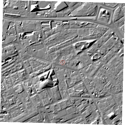 Shaded relief map of the ground around SE171RF, computed from Environment Agency LiDAR. The ground here sits at about 3 m above sea level and falls 10 m across the surrounding 800 m. Surface water reaching this point runs off ground lying to the south-west, 3.4 m higher.