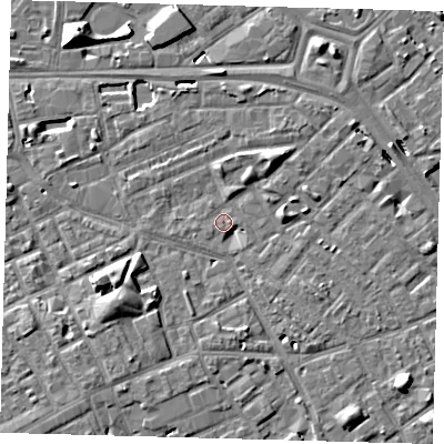 Shaded relief map of the ground around SE171RQ, computed from Environment Agency LiDAR. The ground here sits at about 3 m above sea level and falls 10 m across the surrounding 800 m. Surface water reaching this point runs off ground lying to the west-south-west, 1.8 m higher.